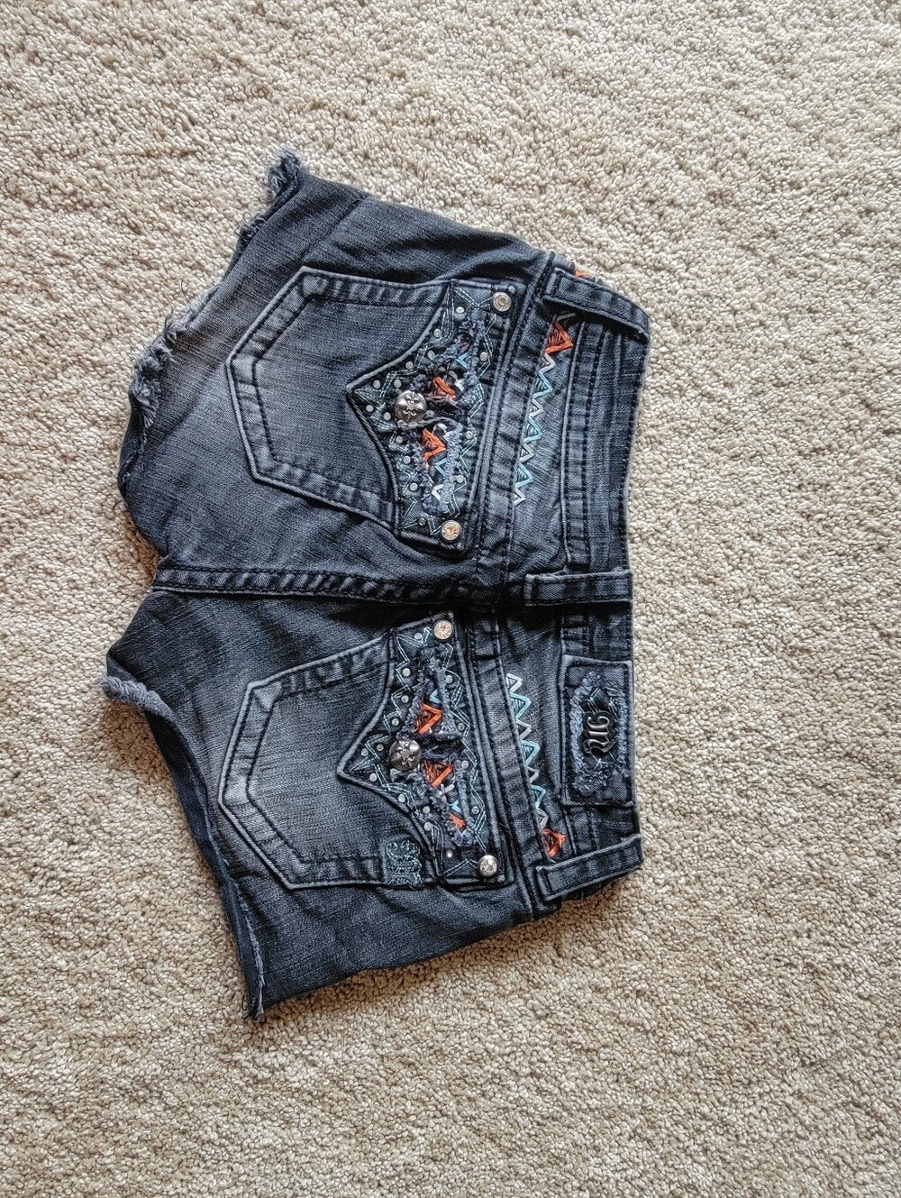 Miss Me Signature Shorts Blingy Rhinestone Jeweled Jean Black Denim